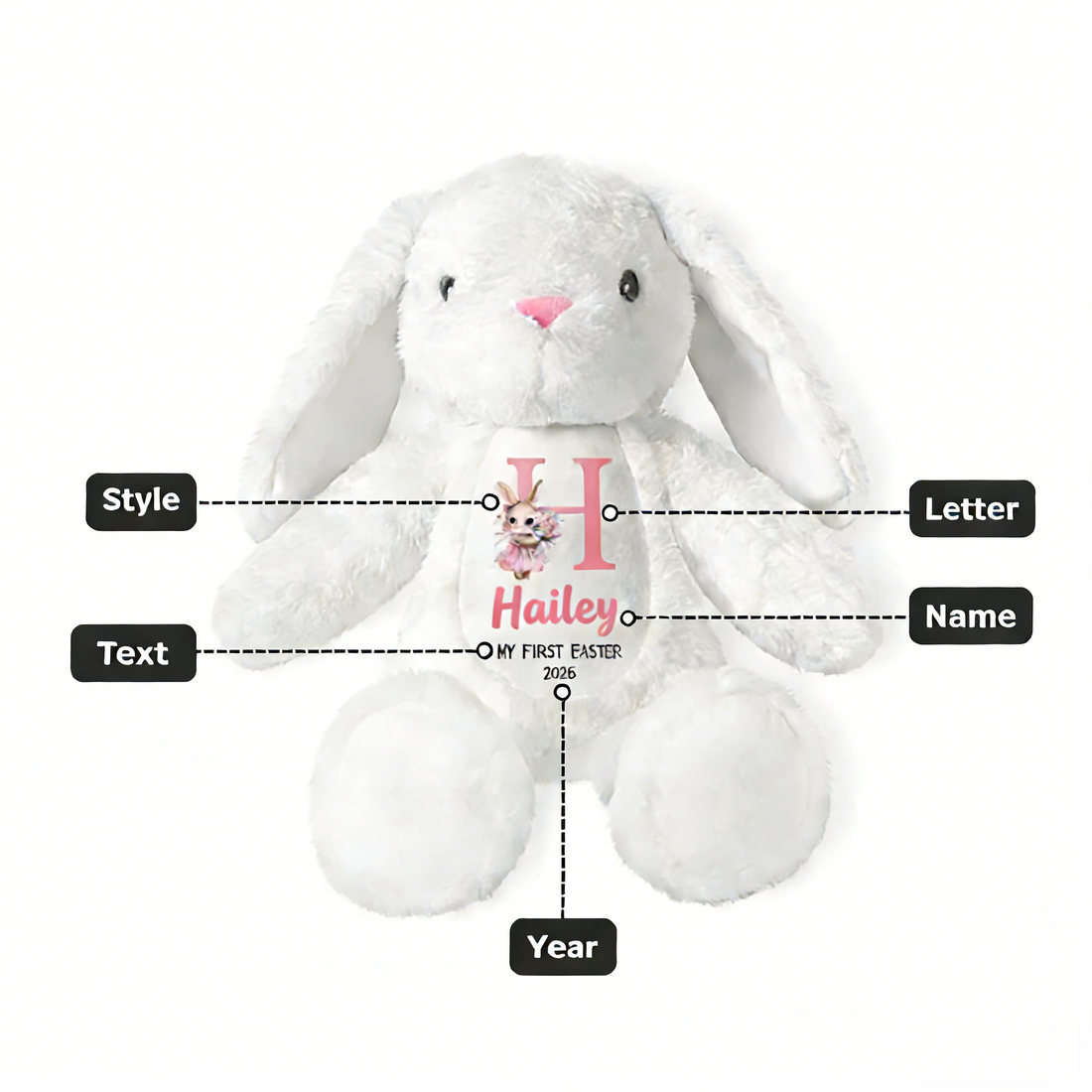 EOBIBIFUN Personalized Bunny Plush Toy with Name ----Get 1 free Custom Wooden Egg