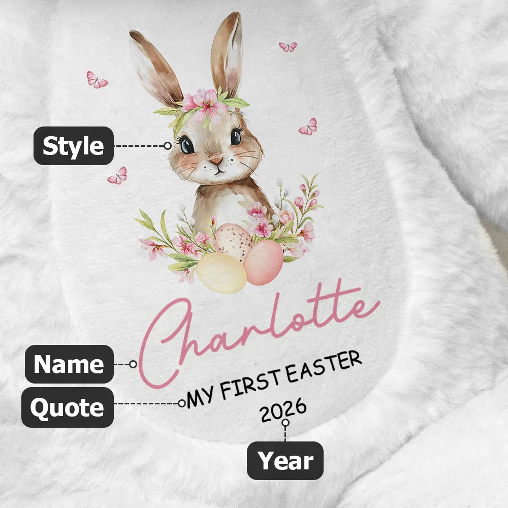 EOBIBIFUN --Personalized My First Easter Flower Butterfly Stuffed Plush Bunny Toy with Name