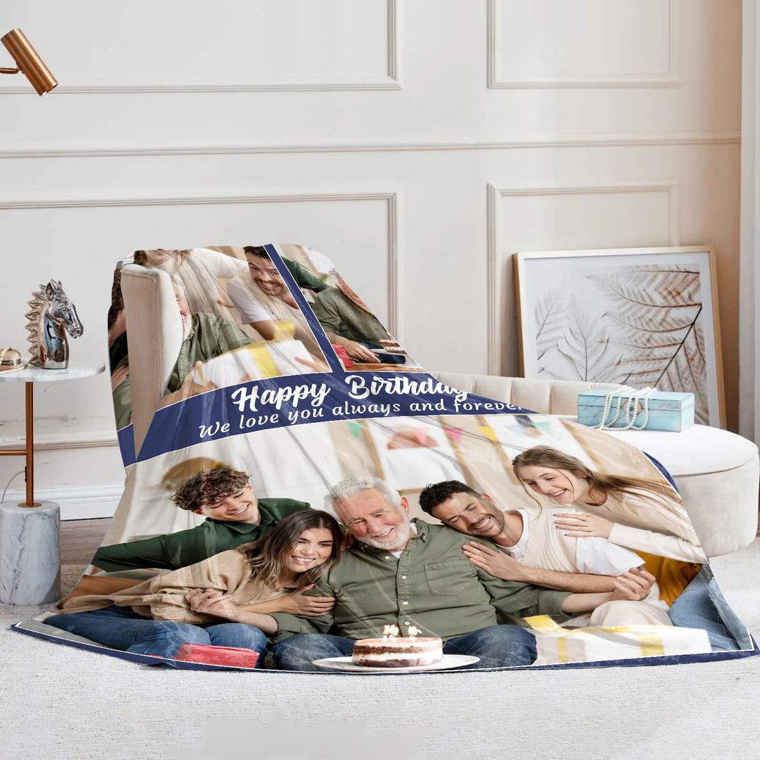 EOBIBIFUN Custom Blankets with Photos--3 Photo With Text