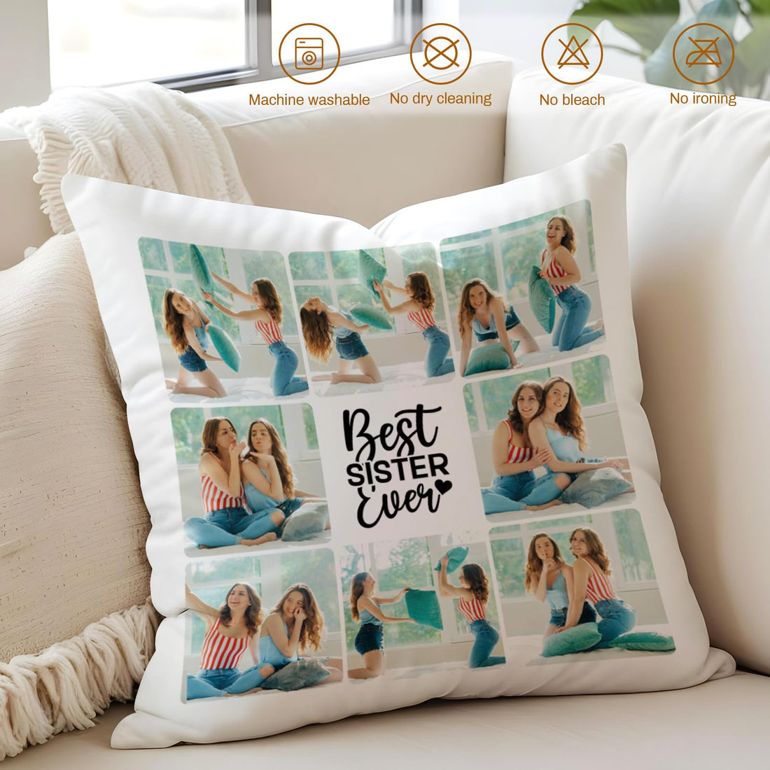 EOBIBIFUN Custom Pillow with Insert, Personalized Throw Pillows with Picture Text - Double-Sided Printing | 5 Sizes & 10 Colors, Personalized Memorial Photo Gifts Pet Pillow for Dog Cat