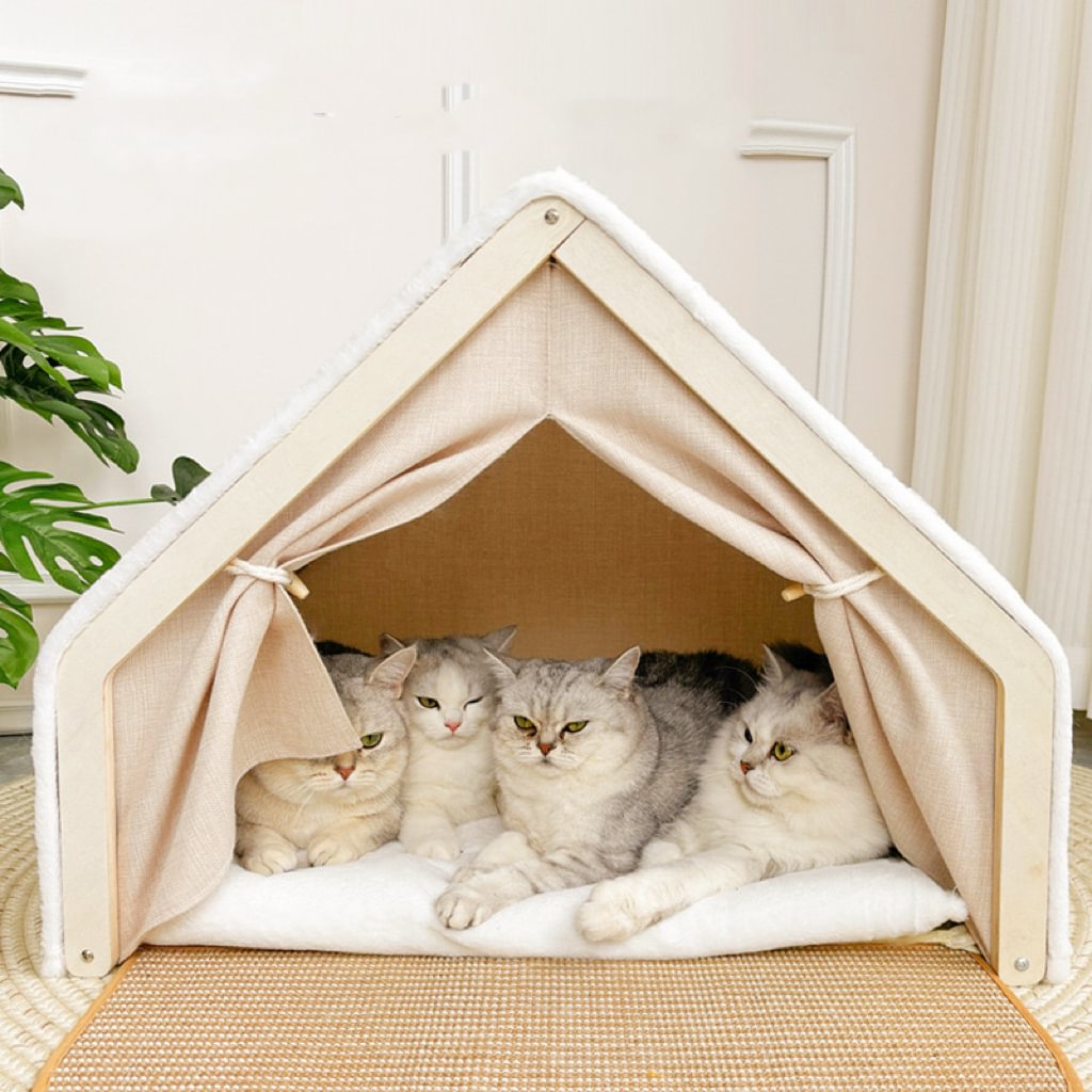 Wooden Cat Scratching House with Scratch Pads