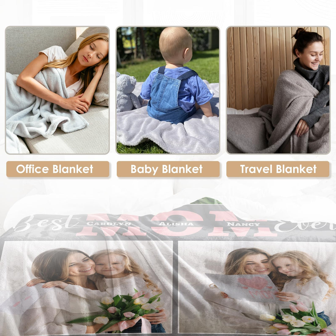 EOBIBIFUN Custom Picture Blanket for Mom from Daughter Son Kids Husband---4photos